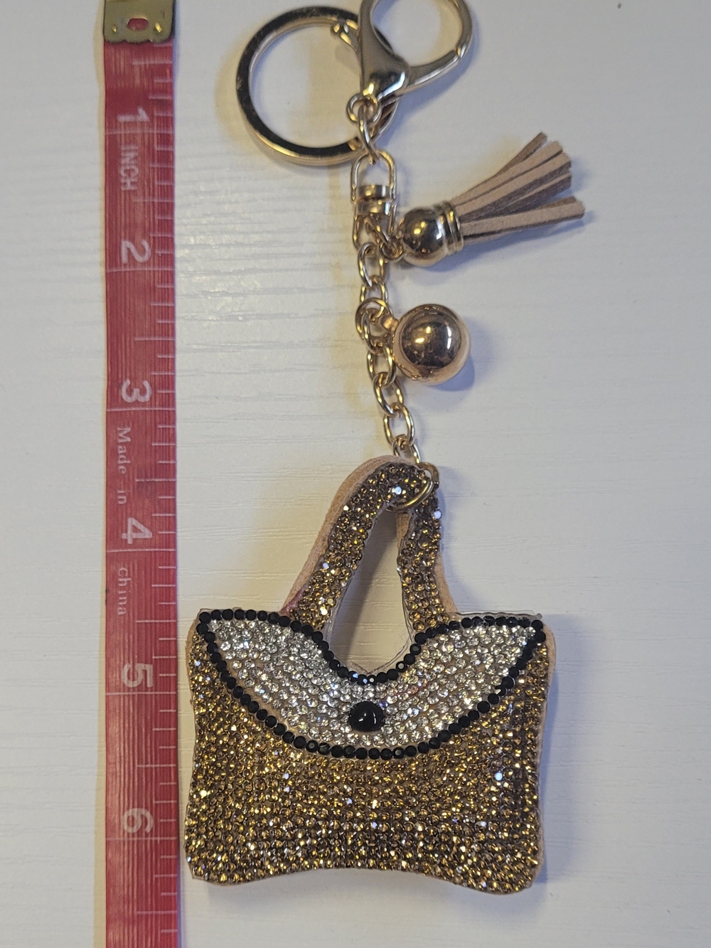 Bronze Crystal Tote Bag Keychain Charm - Unbranded
